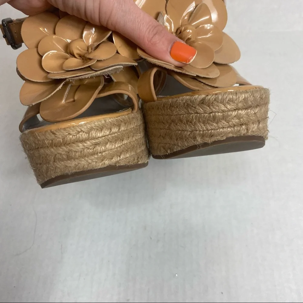 Vera Wang Lavender Floral Leather Wedge Platform Heels‎ Sandal Espadrilles Sz 8